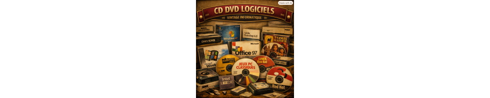 Découvrez nos CD et DVD logiciels vintage : systèmes d’exploitation, utilitaires, jeux PC et suites bureautiques d’époque. Supports authentiques testés, parfaits pour restaurer ou collectionner du matériel informatique ancien.