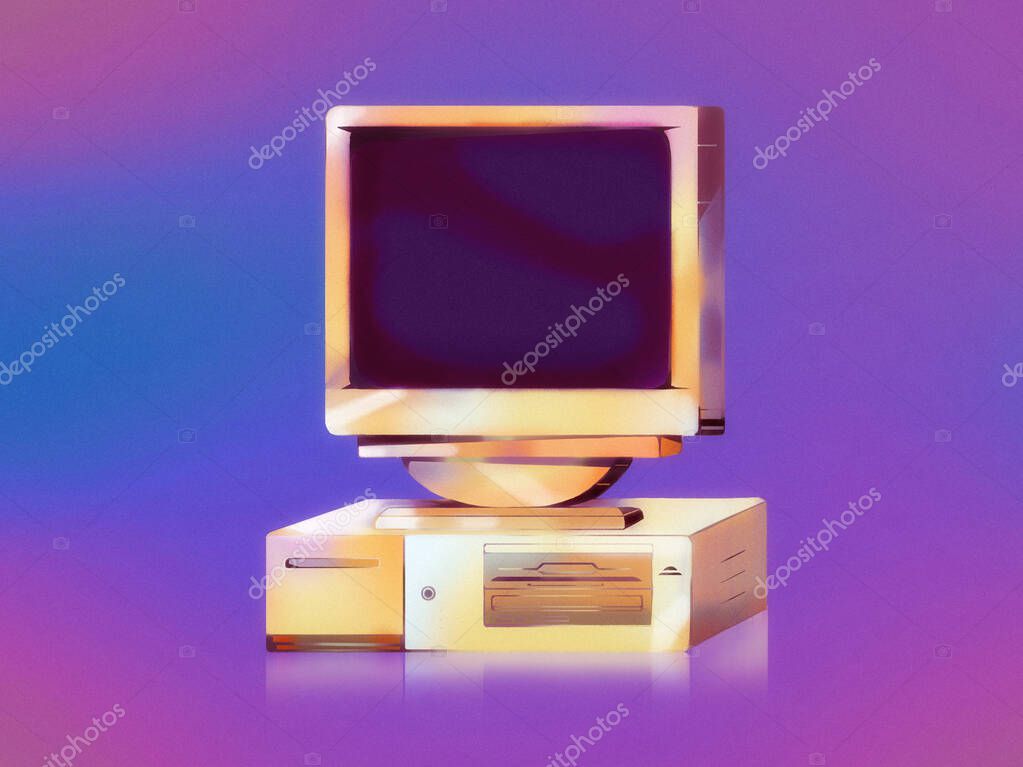 Ordinateur PC des années 90 sur un bureau